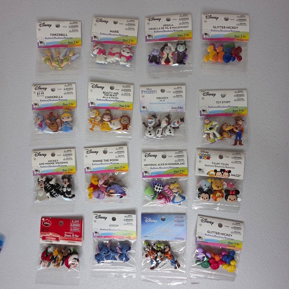 Disney Dress It Up Buttons Lot 16 Packs Alice Pooh Villains Toy Story NEW